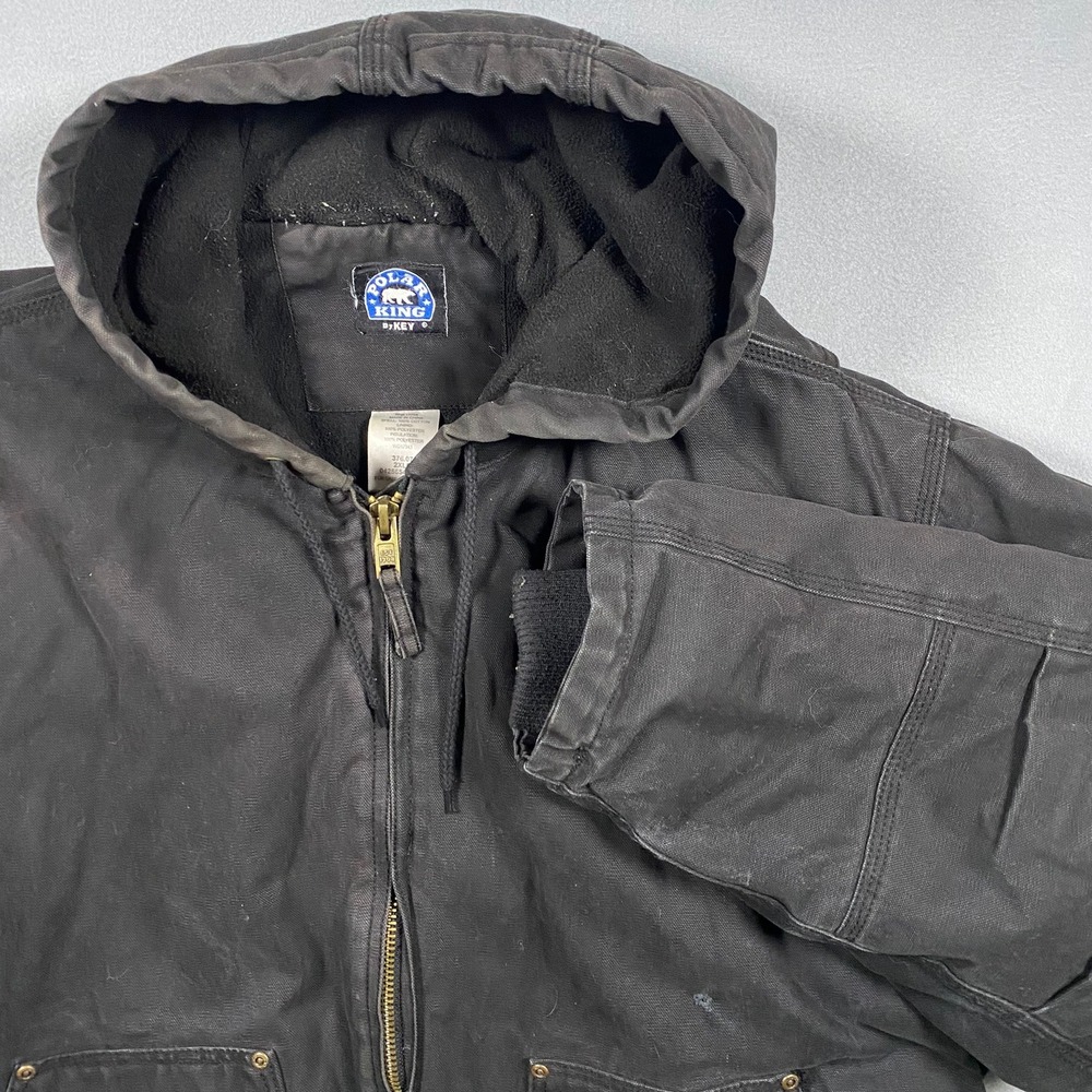Polar King by Key‎ Mens 2XLR Black Insulated  Duck Canvas Hooded Work Jacket